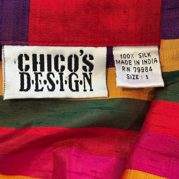 VTG CHICO'S 100% Silk Art to Wear Oversized Striped Shirt Jacket Shacket SZ M - Picture 8 of 10